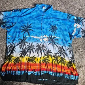 Vintage Happy Bay Hawaiian Button Down Men's Oversized 4XL Short Sleeve